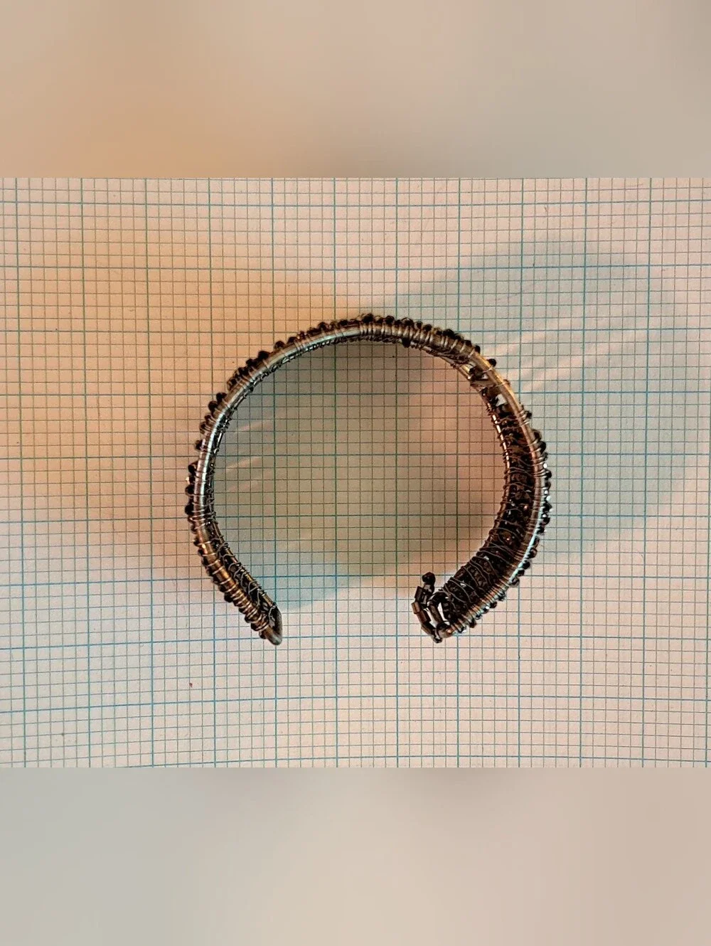 Gunmetal Gold Beaded Cuff Bracelet - Metallic Grey Statement Bracelet